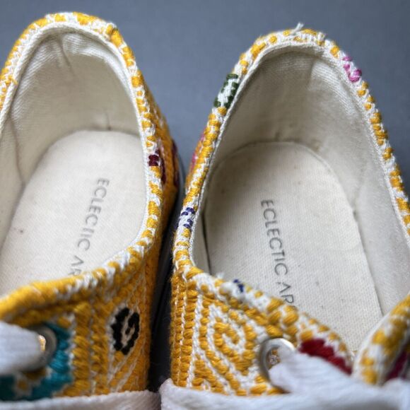 Eclectic Array Embroidered Sneakers Shoes Sz 9 Yellow Aztec Artisan Handmade - Picture 8 of 10